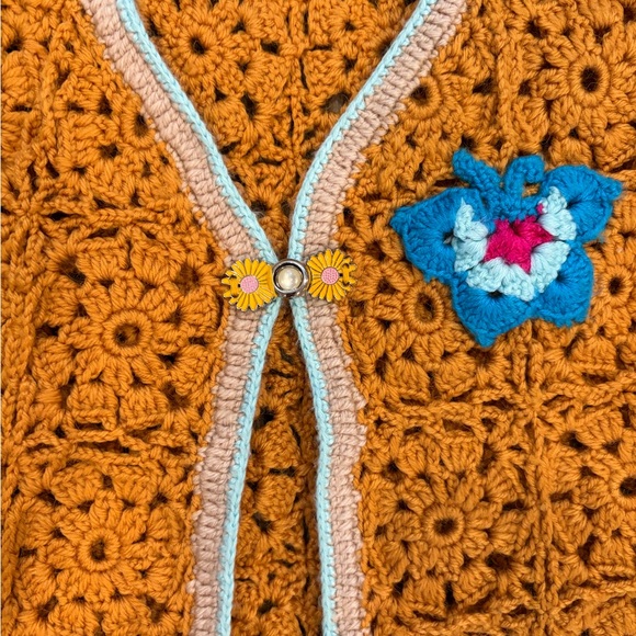 Handmade Crochet Granny Square Vest Boho Floral Butterfly Open Front - Picture 8 of 11